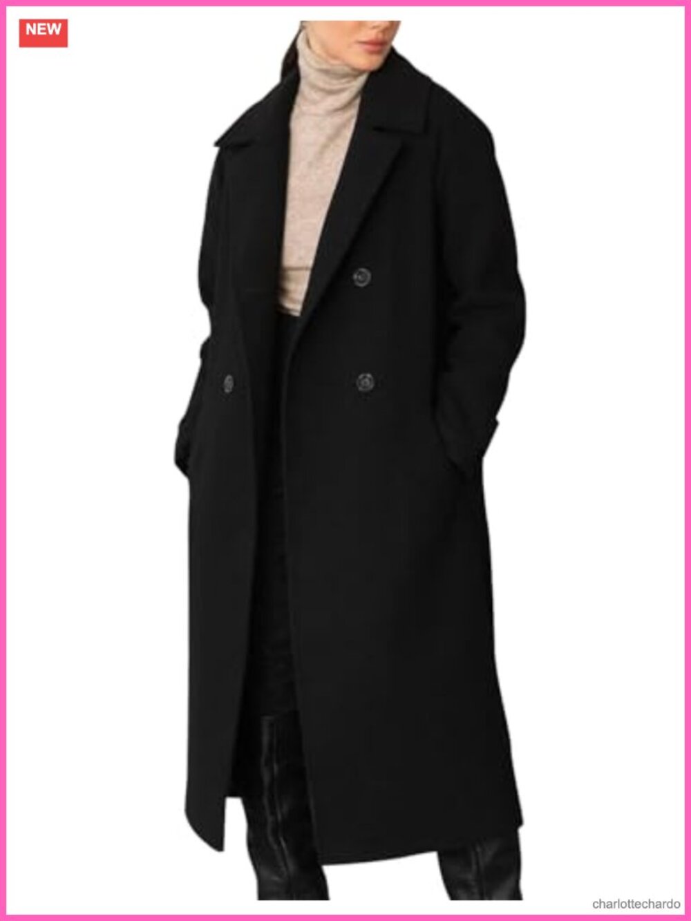 Women's Double Breasted Peacoat Long Notch Lapel Winter Coat Heavyweight Wool
